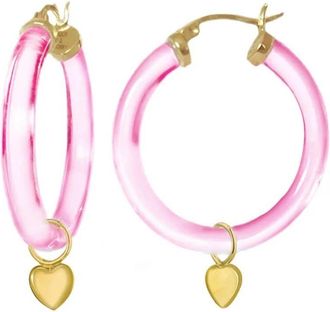 Gold & Honey Womens Heart Charm Lucite Hoop Earrings In Pink