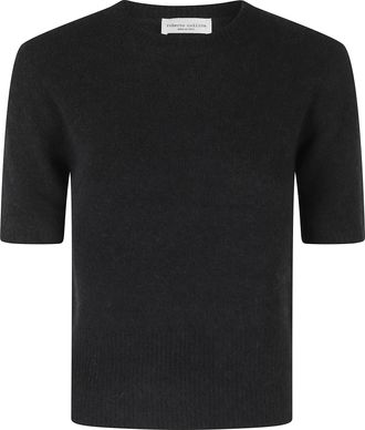 Roberto Collina Black Cashmere-Silk Crewneck Short-Sleeve Sweater