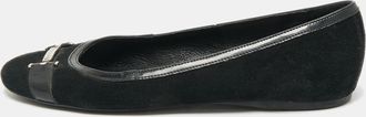Versace Black Suede And Patent Leather Ballet Flats