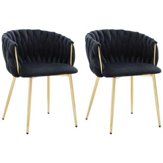 Vente-Unique Vente-unique - Sedia con braccioli in Velluto e Metallo Dorato Nero - Lotto di 2 - elegano