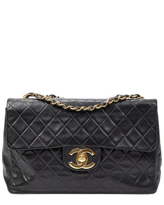 Chanel Black Quilted Lambskin Leather Maxi Jumbo Xl Flap (Authentic Pre-Loved)