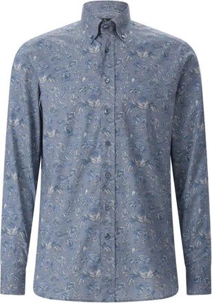 Etro Katoenen overhemd met all-over bloemenprint - Heren - Casual Overhemden - Blauw - 3XL - Katoen - Overhemden