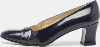 Stuart Weitzman Navy Blue Patent Leather Square Toe Pumps