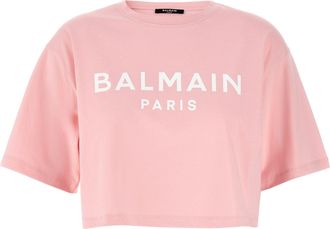 Balmain Logo Crop T Shirt Rosa-Donna