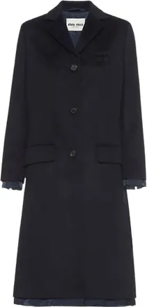 Miu Miu Black Single Breasted Longline Coat with Logo Detail Size 40