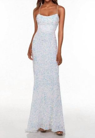 Alyce Paris Spaghetti Strap Sequin Evening Gown In Magic Opal