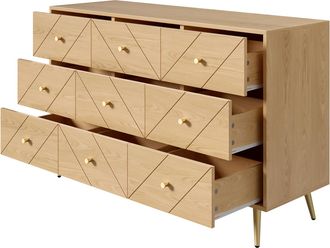 STILVORA C&oacute;moda Con 9 Cajones Y Patas De Hierro, Motivos Geom&eacute;tricos, Estilo Moderno, Dormitorio, En Tablero De Part&iacute;culas, Natural, 120&times;39&times;80 Cm