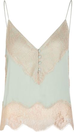 Ronny Kobo Suraiya Lace-trim Silk-blend top - Light Green - XL (UK16 / XL)