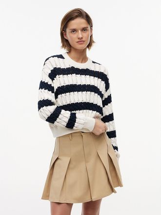Tommy Hilfiger Womens Tommy Jeans Striped Cable Knit Sweater - Navy - XXS