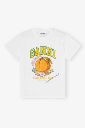 Ganni White Honolulu Peach T-shirt - Size XS Organic Cotton