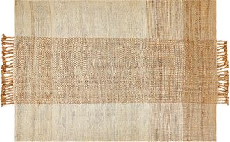 Beliani Alfombra De Yute Beige Arena Natural 140 X 200 Cm A Mano Geom&eacute;trico Borlas Hamzalar