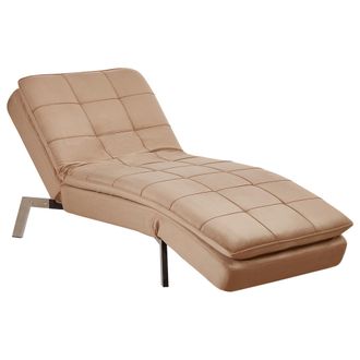 Beliani Chaise Longue De Terciopelo Marr&oacute;n Claro Plateado Respaldo Reclinable Capiton&eacute; Loiret