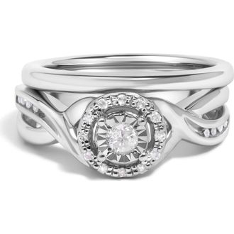 House of Brilliance Silver 1/7 Cttw Diamond Engagement Ring and Wedding Band Set in White at Nordstrom, Size 10