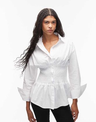 Asos Camicia bianca con vita arricciata-Bianco