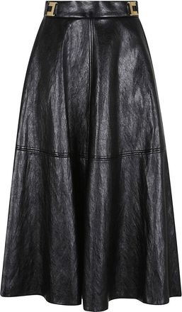 Elisabetta Franchi Crackled Leather-Effect Synthetic Maxi Skirt With Flared Hem