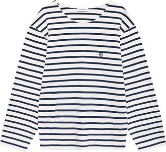 Anine Bing Long-Sleeve Striped Relaxed Fit Top with Embroidered Logo