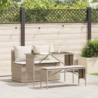 vidaXL Set Comedor De Jard&iacute;n 3 Pzas Con Cojines Rat&aacute;n Sint&eacute;tico Beige Vidaxl