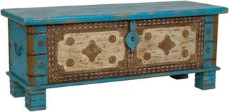 Wanderlust Deco Ba&uacute;l De Madera Artesanal Azul 115x40x45h Cm