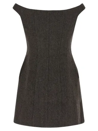 Self Portrait Bardot Neckline with Floral Appliqu&eacute; Dress - Charcoal
