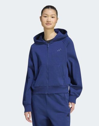 adidas adidas kit - Felpa con cappuccio e zip blu scuro con logo piccolo