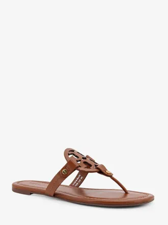 Tory Burch Womens Leather Thong Sandals With Monogram Brown