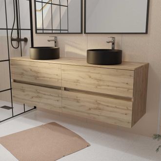 Aurlane Aurlane - Mueble De Ba&ntilde;o 160 Timber Decoraci&oacute;n Roble - 4 Cajones - 2 Lavabos Negros