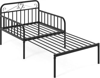 Costway Metal Daybed Extendable Daybed to Single Size Bed Sofa Bed-Black