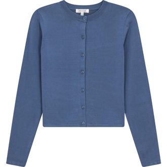Vivid Cropped Ribbed Button Front Knit Cardigan in Steel Blue at Nordstrom, Size Small