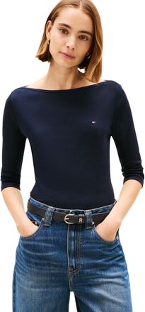 Tommy Hilfiger Womens Long Sleeve Slim Fit New Cody Top with Boat Neck, Blue (Nos Desert Sky), S