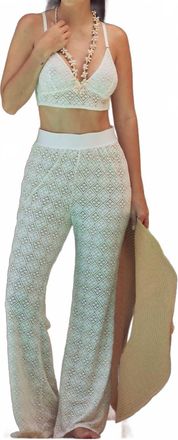 Kilo Brava Geo Lace Flare Pants In Shell White