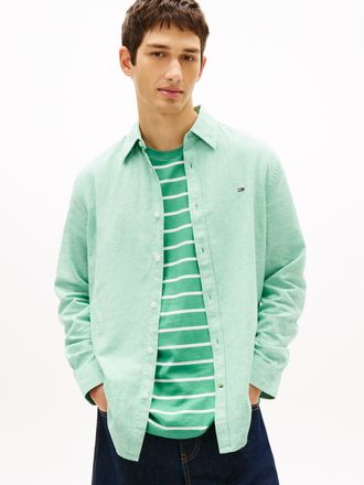 Tommy Jeans Langarmhemd TOMMY JEANS TJM REGULAR FIT LINEN BLEND, Herren, Gr. XXL, N-Gr, bahama gr&uuml;n, Web, Obermaterial: 55% Leinen, 45% Baumwolle, unifarben, regu