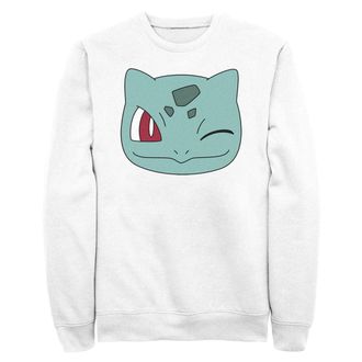 Fifth Sun Mens Pokemon Bulbasaur Face Pullover Crew Fleece Sweatshirt, White, L