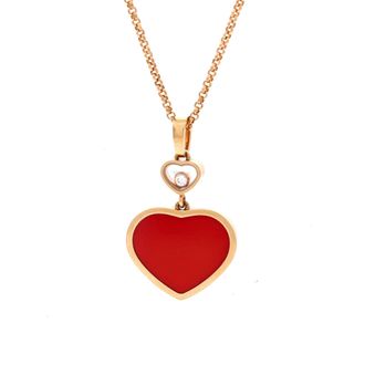Chopard Happy Hearts Pendant Necklace 18K Rose Gold with Red Stone and 1 Floating Diamond