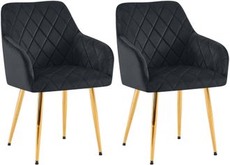 Clp Clp - Lote De 2 Sillas De Comedor Monett Terciopelo Negro Metal Oro