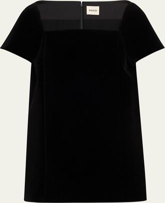 Khaite Benji Velvet Short-Sleeve Mini Dress