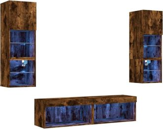 vidaXL Vidaxl - Muebles Tv Pared Con Led 6 Pzas Madera Ingenier&iacute;a Roble Ahumado