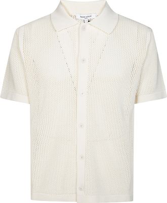 Maison Kitsun&eacute; White Open Knit Cropped Knit Shirt