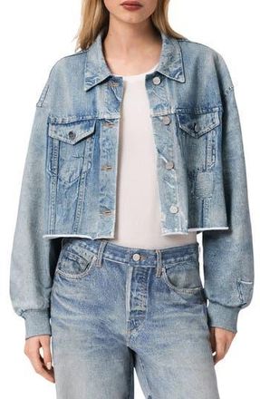 AllSaints Anders Crop French Terry Illusion Shacket in Illusion Indigo at Nordstrom Rack, Size 10 Us / 14 Uk