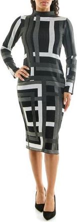 Nina Leonard Long Sleeve Body-Con Dress in Black/Charcoal Multi at Nordstrom Rack, Size X-Large