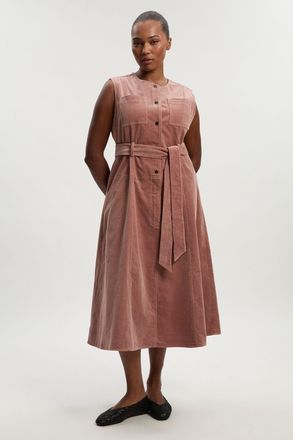 Karen Millen Womens Plus Size Stretch Cord Belted Midi Dress - Pink Cotton - Size 20 UK