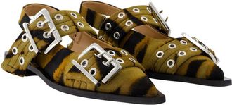 Ganni Womens Buckle Zebra Cotton Flat Beige
