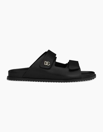 Dolce & Gabbana Mens BRANDED LEATHER SANDALS - Black - Size: 10.5