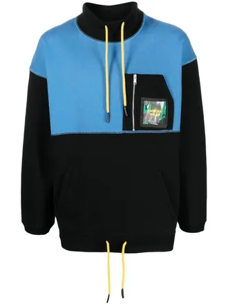 AMBUSH two-tone logo-patch sweatshirt - men - Cotton/Polyester - M - Black
