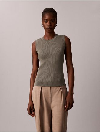 Calvin Klein Womens Rib Crewneck Tank Top - Grey - XS