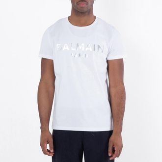 Balmain Foil Logo Embossed T Shirt, Size Medium
