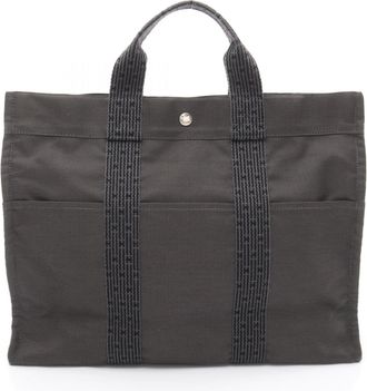 Herm&egrave;s Gray Nylon Canvas Tote Bag (Pre-Owned)
