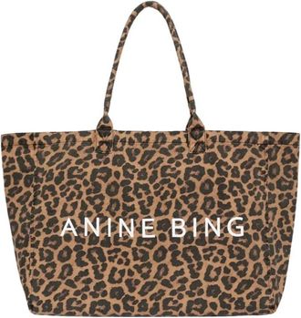 Anine Bing Leopard Tote - Dames - Shoppers - Bruin - ONE Size - Katoen - Tassen