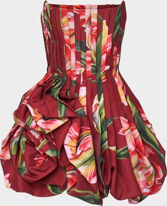Carolina Herrera Floral Pleated Draped Mini Dress