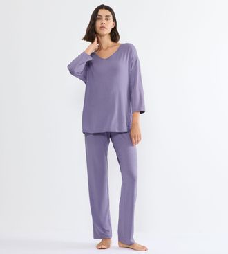 Triumph Schlafanzug TRIUMPH Timeless Sensuality PK 3/4 Sleeves, Damen, Gr. 36, lila, Single Jersey, Obermaterial: 95% Modal, 5% Elasthan, bequem lang, V-Aussc