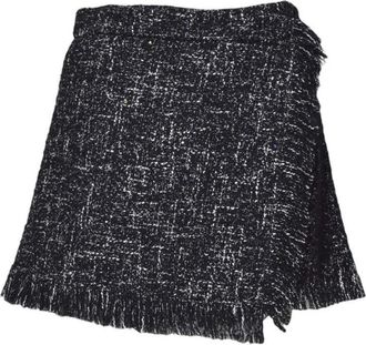 Msgm Tailored Black Tweed Shorts With Fringed Hem